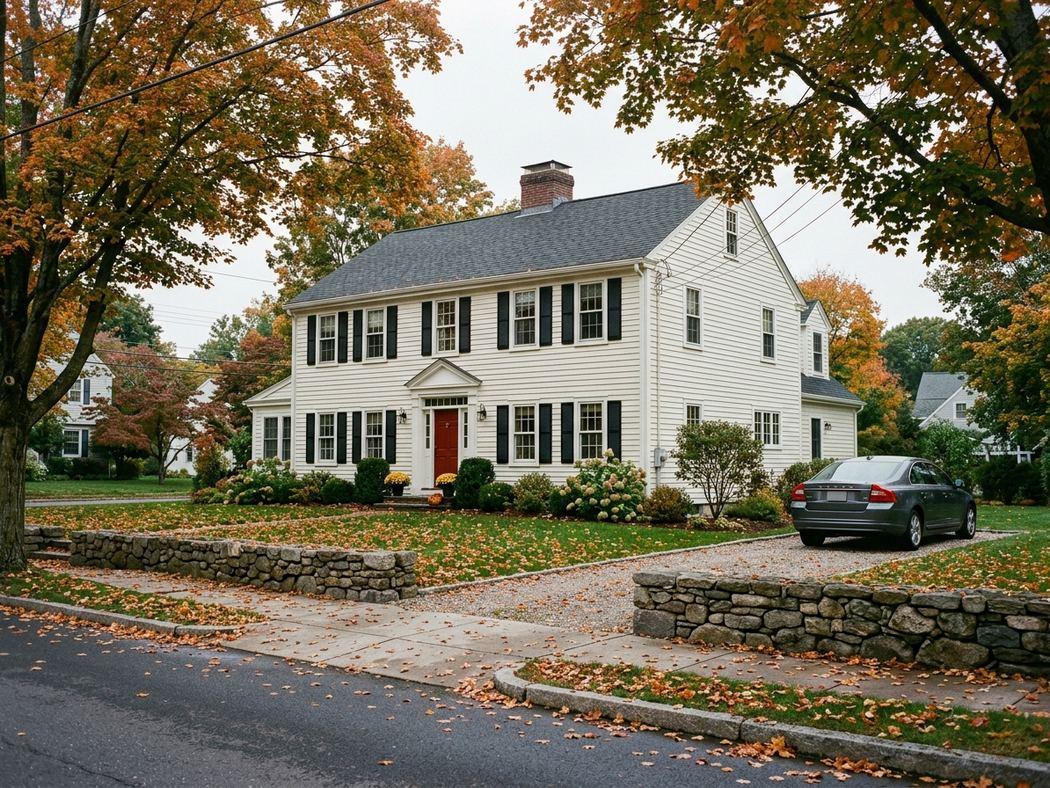 A family home on a residential street in the Farmington Valley
