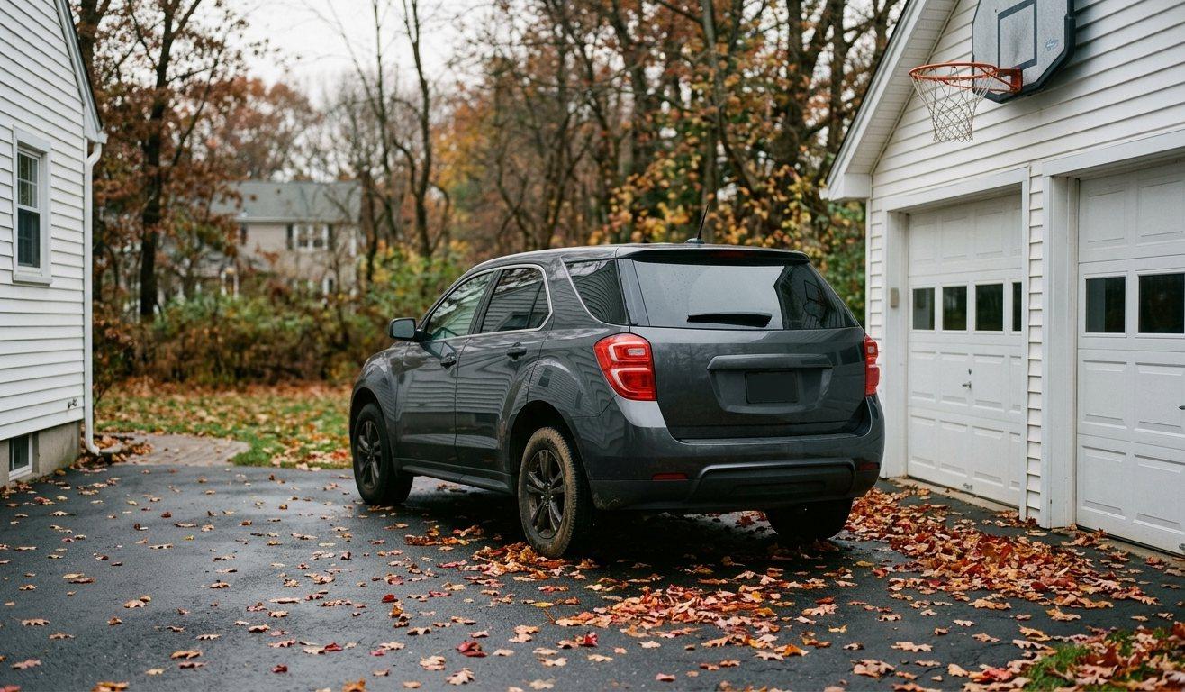 A car parked in a driveway in the Farmington Valley, Connecticut
