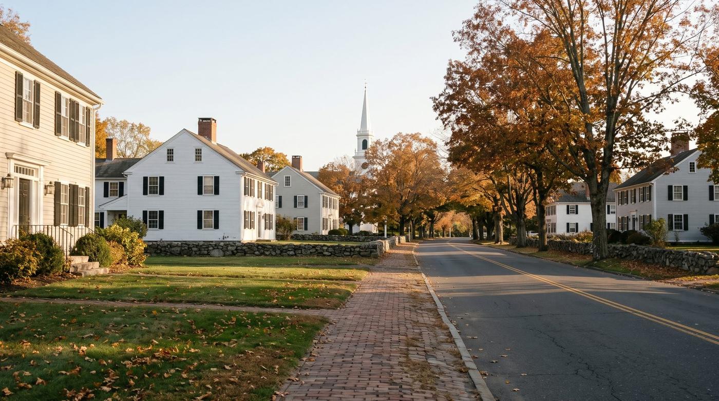 Historic houses along Main Street in Farmington, Connecticut